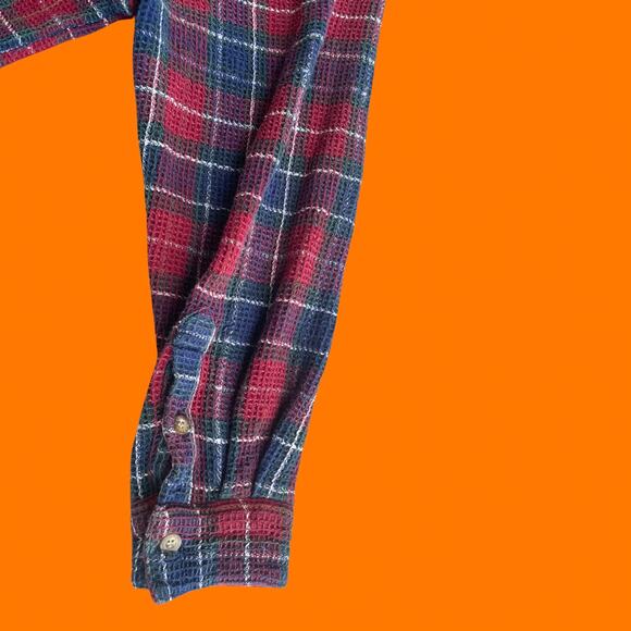 90's vintage textured plaid flannel button up collared long sleeve blouse LARGE - Picture 7 of 9
